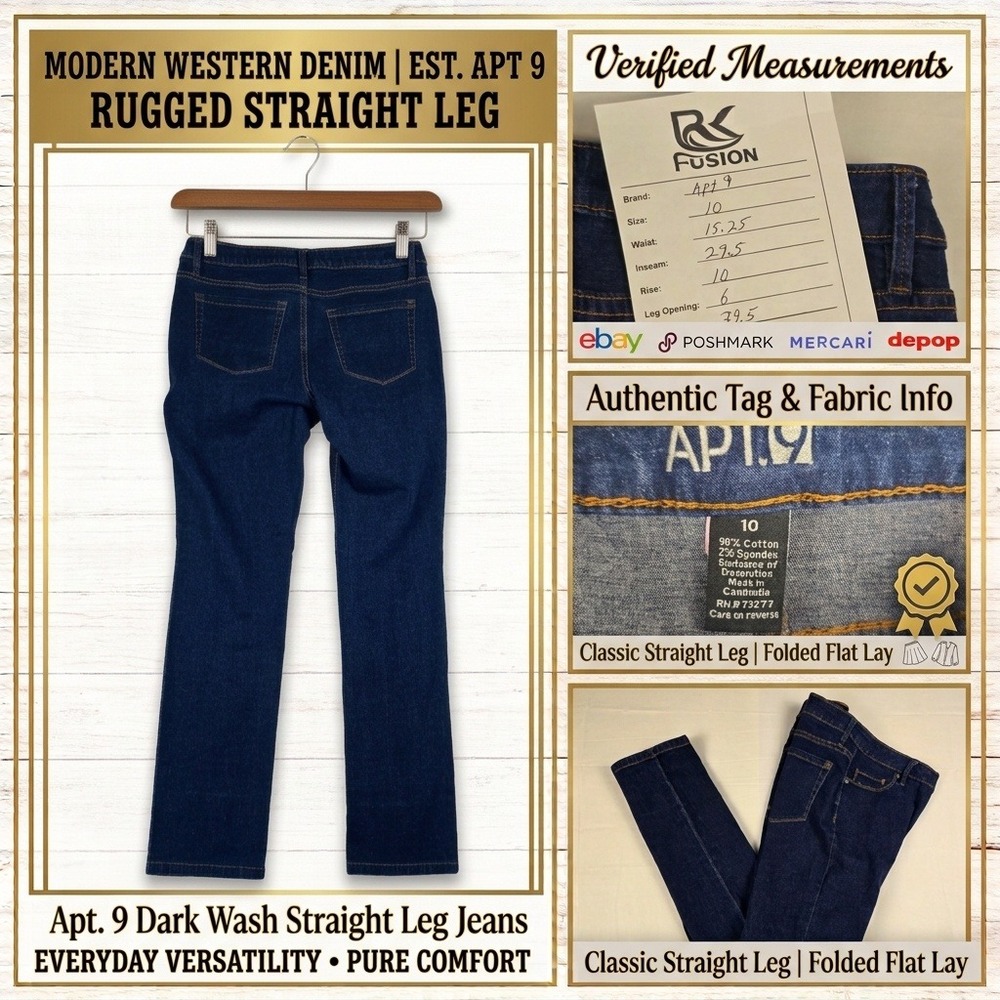 Apt 9 Womens Dark Wash Straight Leg Jeans Size 10 Rugged Modern Western Denim